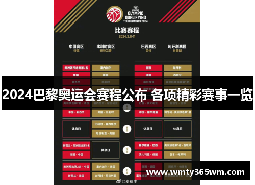 2024巴黎奥运会赛程公布 各项精彩赛事一览